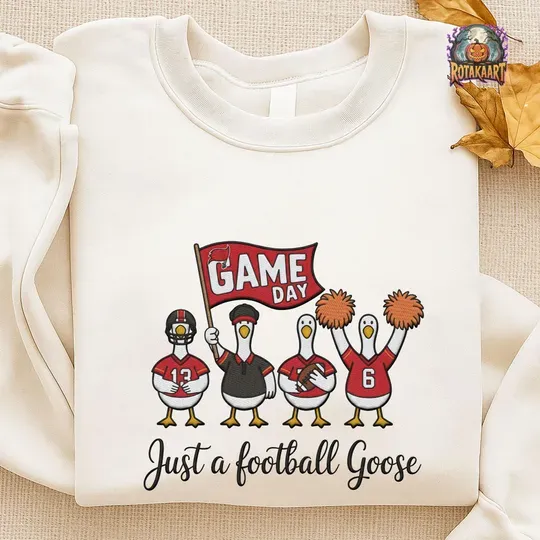 Tampa Goose Embroidered Sweatshirt, Just A Football Goose Embroidered Shirt, Tampa Bay Buccaneers Shirt, Fan Goose Halloween Embroidery