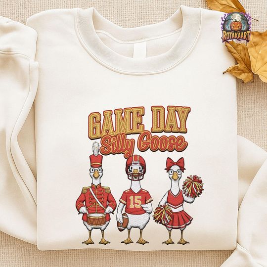 Discover Chiefs Kingdom Embroidered Sweatshirt, Game Day Silly Goose Embroidered Shirt, Kansas City Chiefs Shirt, Football Goose Halloween Embroidery
