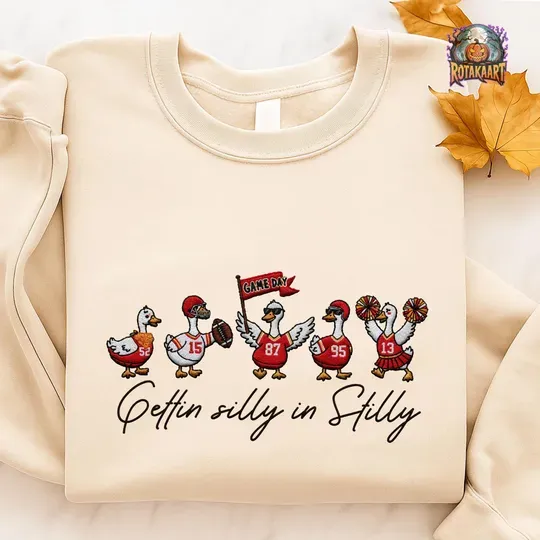 Kansas Goose Embroidered Sweatshirt, Gettin Silly In Stilly Embroidered Shirt, Kansas City Chiefs Shirt, Silly Goose Halloween Embroidery