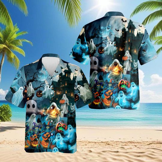 Discover Halloween Say Boo and Spooky Hawaiian Shirt - Unisex Tropical Beach Aloha Shirt for Holiday Parties