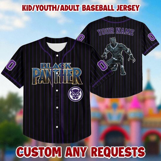 Personalized Black Panther Baseball Jersey Shirt, Kid Youth Adult Marvel Avengers Jersey Vintage Baseball Jersey