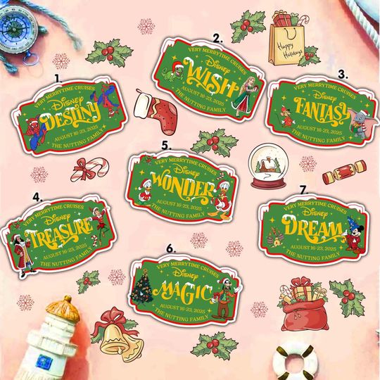Customize Name Christmas Disney Family & Cruise Ship Stateroom Door, Cruise Line Ship Name Door Magnet, Xmas Very Merrytime Cruises Magnet