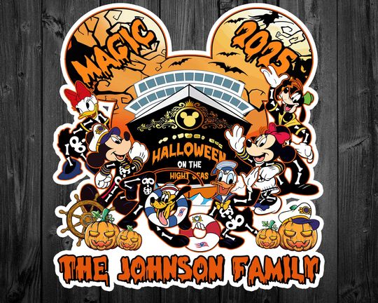 Discover Personalized Mickey & Friends Skeleton Halloween on the High Seas Disney Cruise Magnet, Family Cruise Ship Stateroom Door, Fantasy Magic