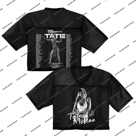Discover Tate McRae Miss Possessive Tour 2025 Crop Top Football Jersey, Tate McRae Concert Shirt, Tate McRae Merch, Tate McRae Mesh Cropped Jersey