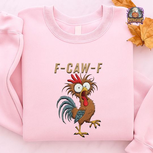 Discover Screaming Chicken Embroidered Sweatshirt, F-CAW-F Chicken Humor Embroidered Shirt, Rooster Meme Shirt, Funny Chicken Halloween Embroidery