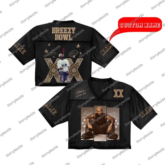 Discover Custom Breezy Brown Tour Football Jersey, Chris Brown Tour Crop Top Mix Mesh Jersey, Breezy Brown Crop Top, Chris Brown Breezy Bowl Jersey