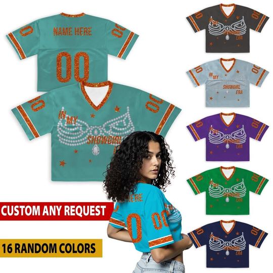 Discover Personalized In My Showgirl Era Women Crop Top Jersey Football, Custom Team Name Number Logo Women Crop Tee, StreetwearCrop Top Gift For Her