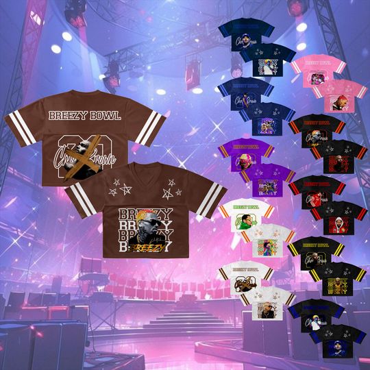 Discover Personalized Chris Brown Tour Crop Top Women Football Jersey,  R&B Concert Merch Brown Breezy Bowl XX Tour 2025 Jersey for Girl Fans Gift