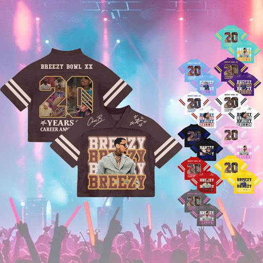 Personalized Chris Brown Tour Crop Top Football Jersey, Hip Hop, R&B Concert Merch Brown Breezy Bowl XX Tour 2025 Jersey for Girl Fans Gift