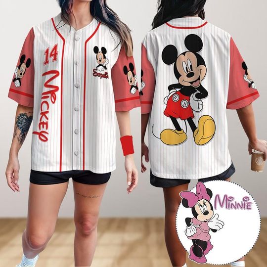Discover Personalized Disney Mickey Minnie Baseball Jersey, Mouse Jersey Shirt, Disneyland Baseball Team, Magic Kingdom Shirt, Gift For Her Him