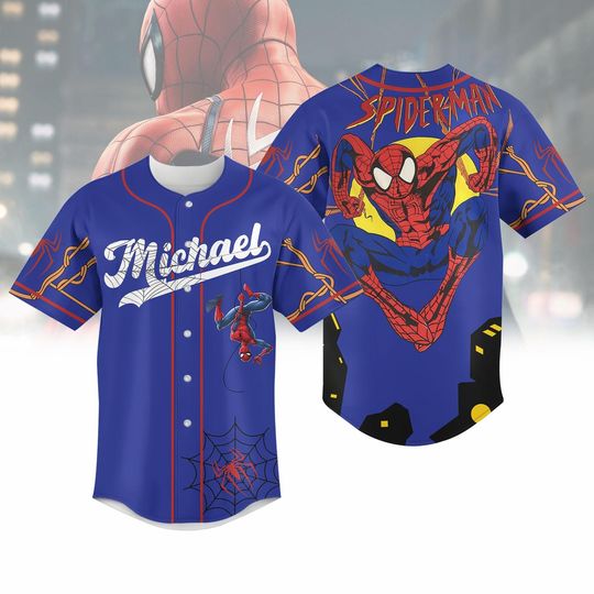 Custom Spider-Man Baseball Jersey, Spiderman Baseball Shirt, Spider Man Jersey, Spidey Shirt, Superhero Cartoon Shirt, Gift For Him