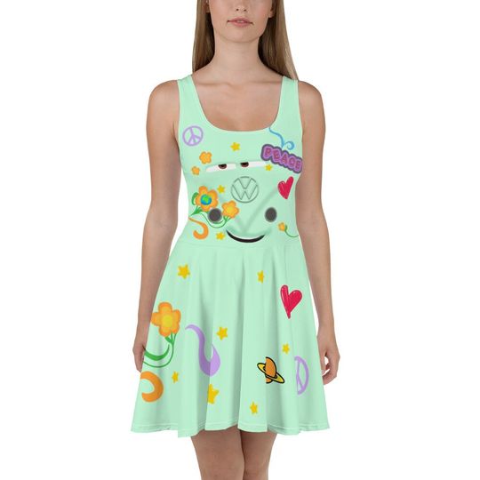 Discover Hippie Bus Skater Dress – Fun Cartoon Style Casual Outfit for Women