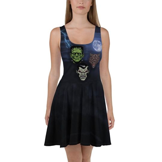 Monsters Skater Dress – Fun Cartoon Style Casual Outfit for Women