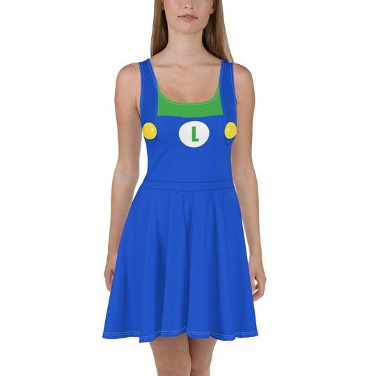 Discover Plumber's Brother Skater Dress – Fun Cartoon Style Casual Outfit for Women
