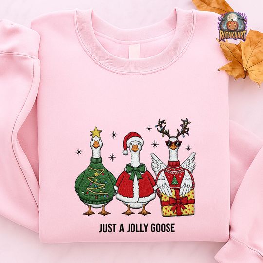 Discover Snowman Goose Embroidered Sweatshirt, Vintage Christmas Goose Embroidered Shirt, Santa Goose Shirt, Silly Goose Christmas Embroidery