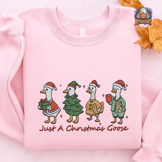 Silly Goose Embroidered Sweatshirt, Just A Merry Goose Embroidered Shirt, Santa Lights Goose Shirt, Snowman Goose Christmas Embroidery