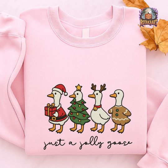 Discover Gingerbread Goose Embroidered Sweatshirt, Just A Jolly Goose Embroidered Shirt, Santa Goose Shirt, Tree Silly Goose Christmas Embroidery