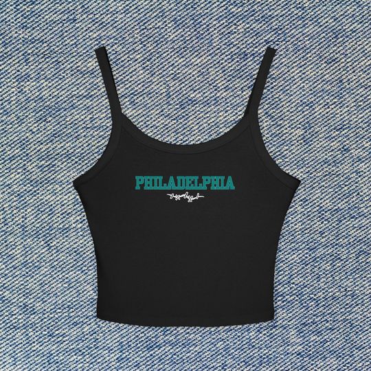 Philadelphia Football Women's Spaghetti Strap Cropped Tank Top Saquon Barkley A.J. Brown Jalen Hurts Game Merch