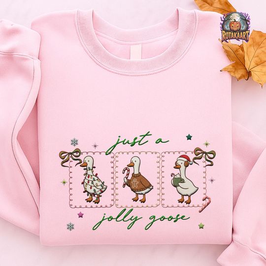 Discover Snowman Goose Embroidered Sweatshirt, Just A Jolly Goose Embroidered Shirt, Preppy Goose Christmas Shirt, Santa Goose Christmas Embroidery