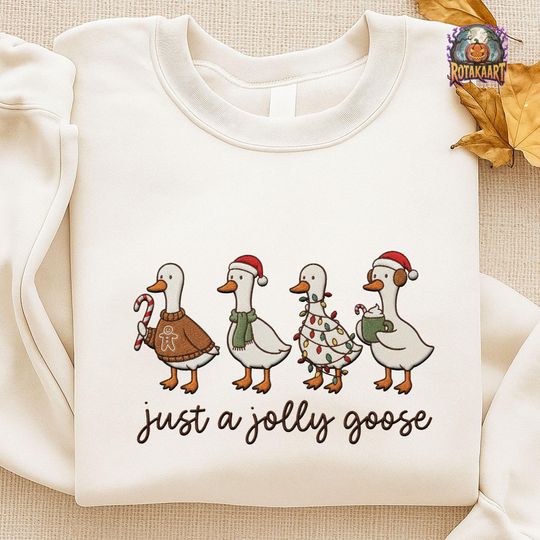Discover Santa Goose Embroidered Sweatshirt, Just A Jolly Goose Embroidered Shirt, Gingerbread Goose Christmas Embroidery