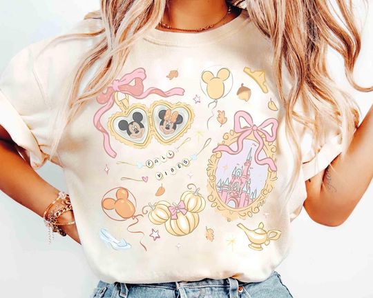 Discover Coquette bow Disney Fall Vibes Y2K T-shirt, Mickey Minnie Disney castle Autumn Fall Tee, Girls trip 2025 T-shirt Pumpkin season Family trip