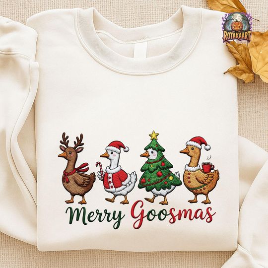 Tree Silly Goose Embroidered Sweatshirt, Merry Goosemas Embroidered Shirt, Santa Goose Shirt, Jolly Goose Christmas Embroidery