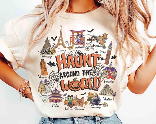 Discover Disney Epcot Haunt Around The World Halloween T-shirt, Disney Family Trip, Mickey & Friends Halloween, Mickey's Not So Scary Halloween Party