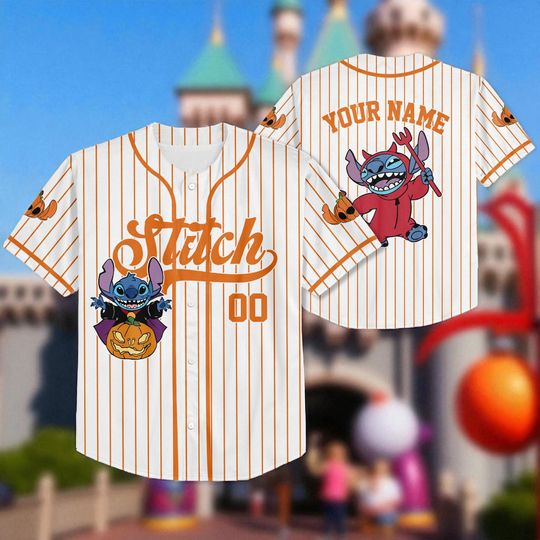 Discover Personalized Disney Stitch Halloween Baseball Jersey, Halloween Jersey Shirt