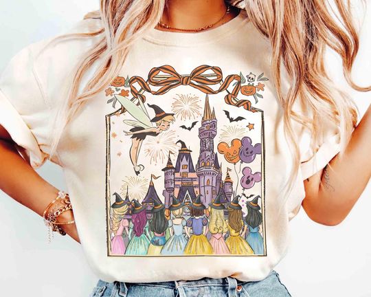 Discover Comfort Colors Disney Princess Halloween Shirt, Magic Kingdom Magical Castle Halloween Tee, Walt Disney World Family, Girly Spooky Season