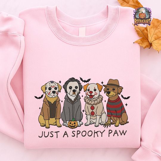 Cute Dog Embroidered Sweatshirt, Halloween Ghost Dog Embroidered Shirt, Horror Dog Shirt, Dog Lovers Halloween Embroidery