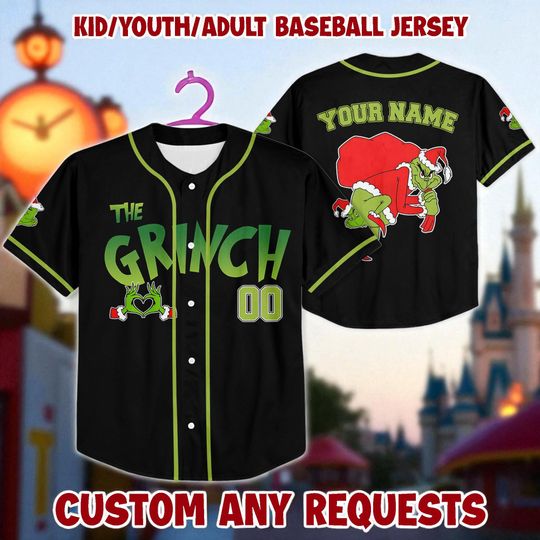 Discover Personalized Grin Baseball Jersey, Funny Holiday Outfit for Family, Christmas Matching Clothes