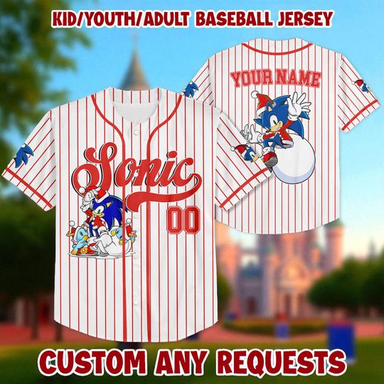 Personalized Sonic the Hedgehog Christmas Baseball Jersey, Custom Sonic Jersey Shirt