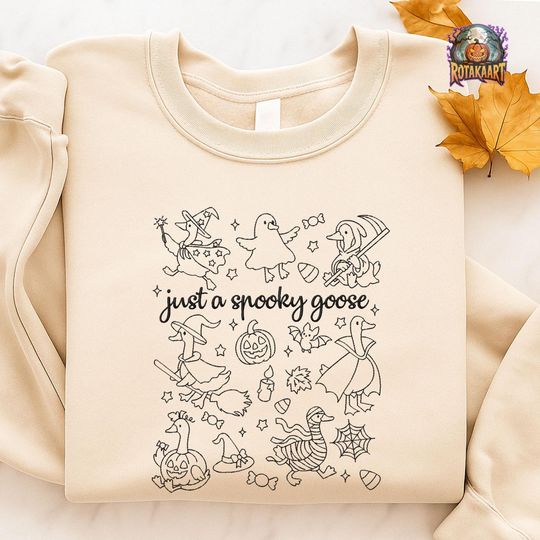 Goose Bumps Embroidered Sweatshirt, Just A Spooky Goose Embroidered Shirt, Goose On The Loose Shirt, Silly Goose Halloween Embroidery