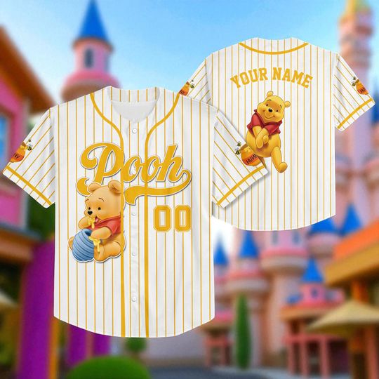 Discover Personalize Winnie the Pooh Baseball Jersey, Custom Kid Youth Adult Disney Jersey, Baseball Jersey Disneyland Trip Gift