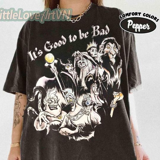 Discover Comfort Colors It's Good To Be Bad Disney Villains T-Shirt, Disney Evil Friends, Bad Witch Disney Tee, Maleficent Evil Queen Ursula Hades