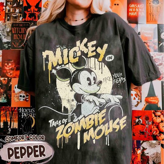 Discover Vintage Mickey Mouse In Tales Of Zombie Mouse Halloween T-Shirt, Mickey's Not So Scary Halloween Party Tee, Disneyland Family Vacation 2025
