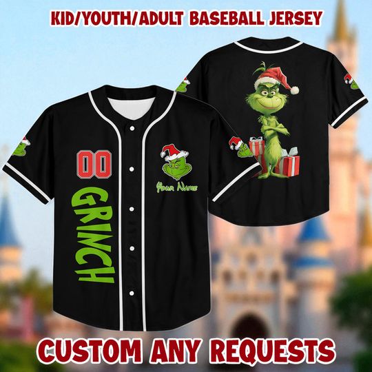 Discover Custom Grin Baseball Jersey Christmas Baseball Jersey for Men Women Youth Kid Xmas Gift