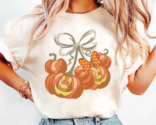 Discover Wartercolor Coquette Mickey Pumpkin Retro T-shirt, Disney Halloween Tee, Mickey & Friends Fall Vibes Shirt, Disney Girl Halloween Trip 2025
