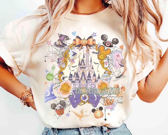 Discover Comfort Colors Coquette Disney Castle halloween Shirt, Magic Kingdom Girly Halloween Tee, Mickey Not So Scary Halloween Party Family Trip