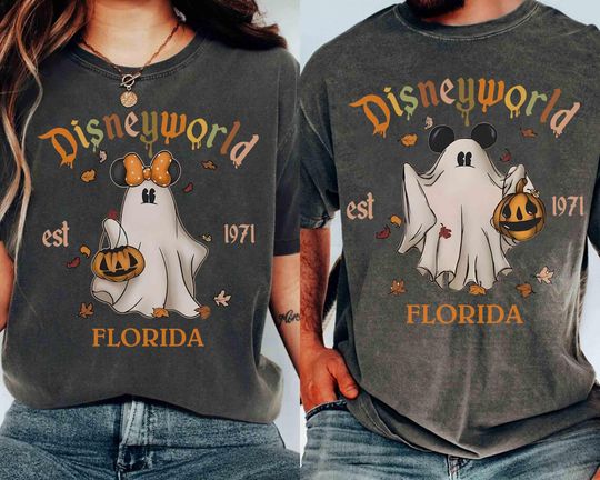 Discover Disneyworld 1971 Halloween Couple T-Shirt, Mickey and Minnie Ghost Tee, Boo To You, Mickey's Not So Scary Party Tee, Girly Disney Halloween