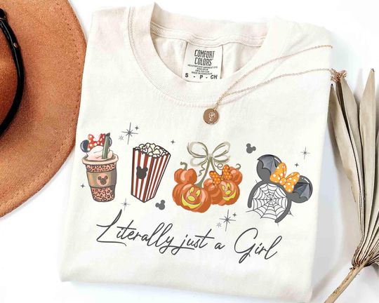 Discover Coquette Bow Literally Just A Girl Halloween T-shirt, Disney Minnie Mouse Girl Trip Outfit, Mickeys Not So Scary Halloween Party 2025 Tee