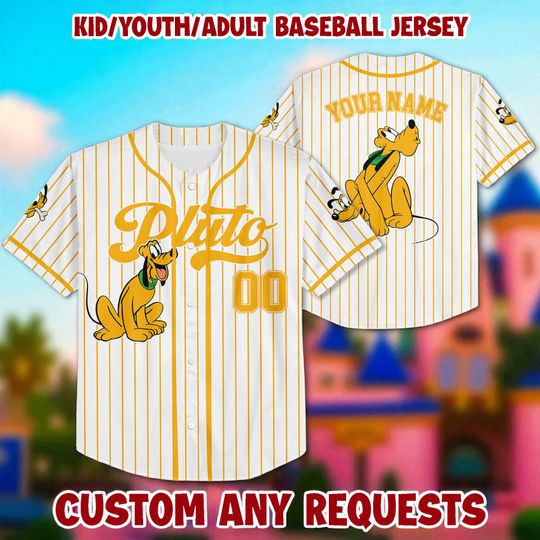 Discover Custom Pluto Baseball Jersey, Mickey and Friends Baseball Matching Shirt, Magic Kingdom Trip Pluto Dog Birthday Gifts For Fans