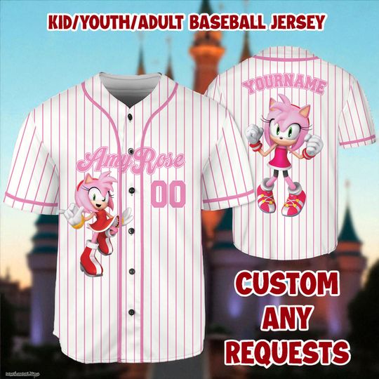 Discover Personalized Sonic Amy Rose Baseball Jersey, Funny Sonic Party Shirt, Custom Amy Rose Kids, Youth, Adult Jersey