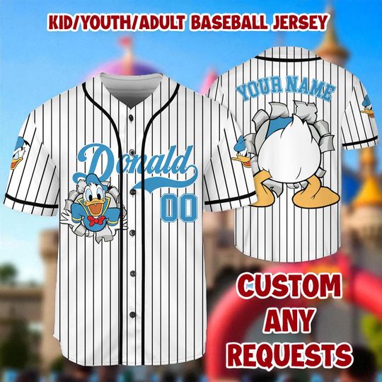 Discover Personalized Disney Donald Duck Collection Baseball Jersey, Disney Donald Jersey, Disneyland Baseball Team Matching Outfit, Birthday Gift