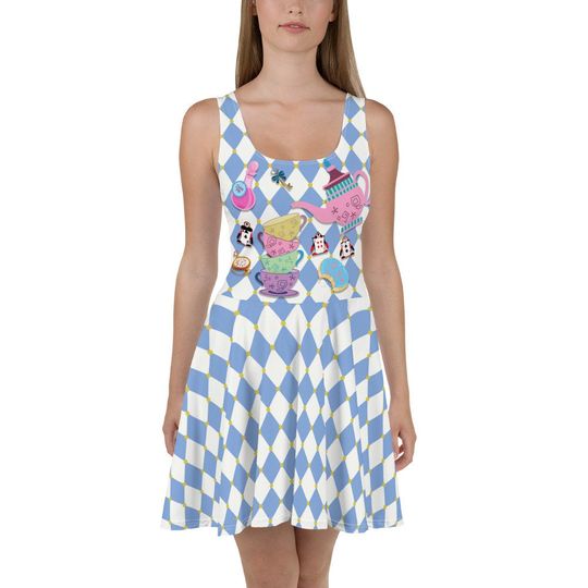 Discover Tea Party Skater Dress – Fun Cartoon Style Casual Outfit for Women