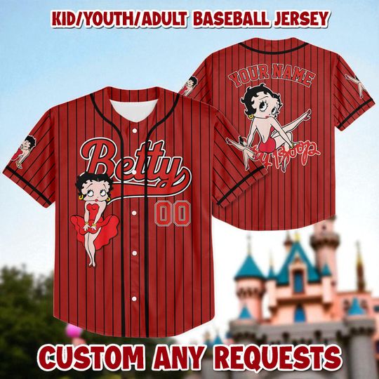 Discover Personalize Betty Boop Baseball Jersey, Cute Betty Boop Jersey Shirt, Custom Name Kid Youth Adult Jersey