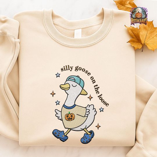 Discover Cute Goose Embroidered Sweatshirt, Silly Goose On The Loose Boy Embroidered Shirt, Got Too Silly Shirt, Goose Bumps Halloween Embroidery