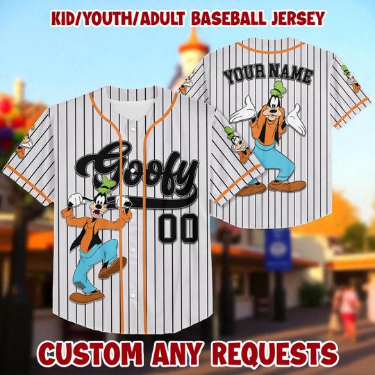 Discover Personalize Disney Goofy Baseball Jersey, Baseball Jersey Collection Choose Style Disneyland Birthday Gift For Kid Youth Adult