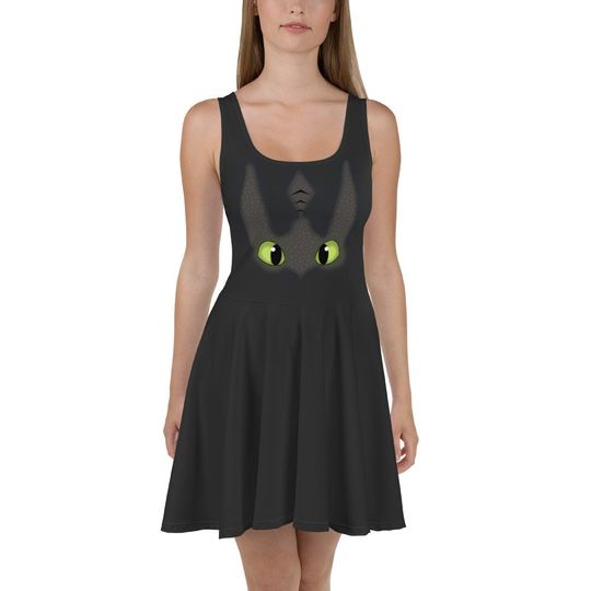 Discover Black Dragon Skater Dress – Fun Cartoon Style Casual Outfit for Women