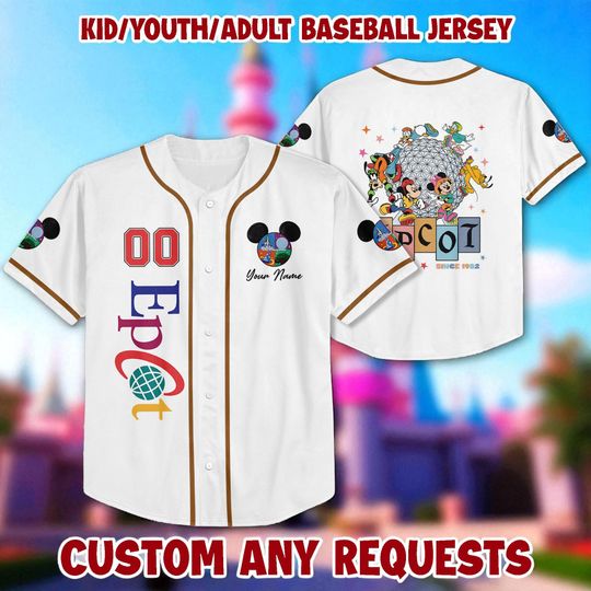 Personalized Disney Epcot World Baseball Jersey, Mickey And Friends Disney Girl Trip Gift For Kid Youth Adult